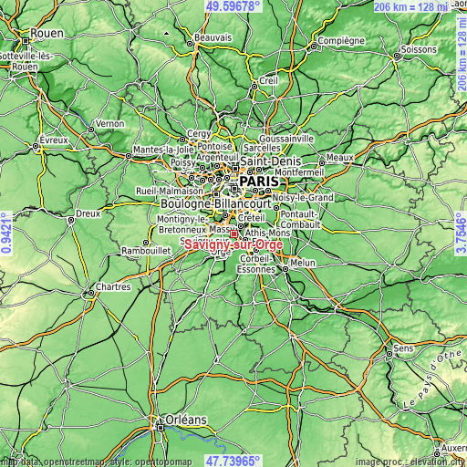 Topographic map of Savigny-sur-Orge