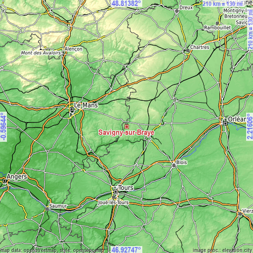 Topographic map of Savigny-sur-Braye