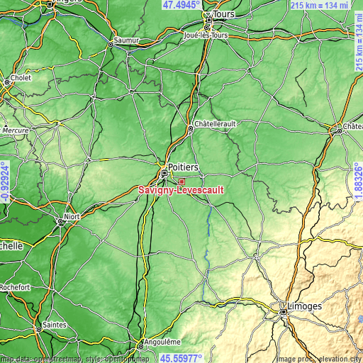 Topographic map of Savigny-Lévescault