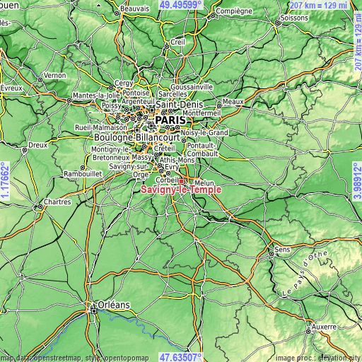 Topographic map of Savigny-le-Temple