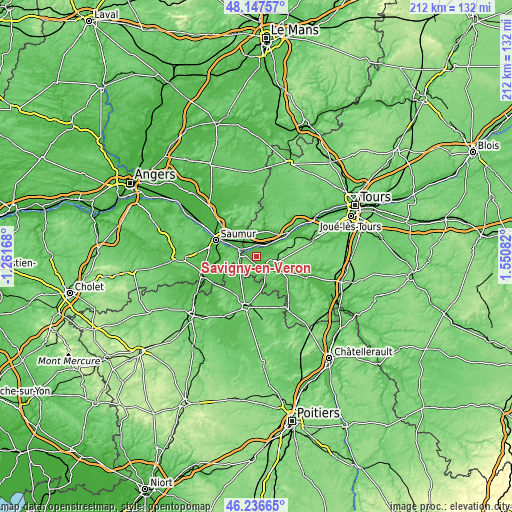 Topographic map of Savigny-en-Véron