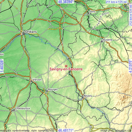 Topographic map of Savigny-en-Sancerre