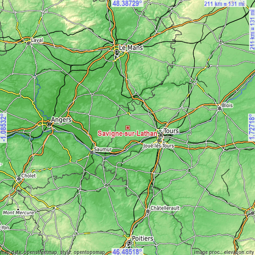 Topographic map of Savigné-sur-Lathan