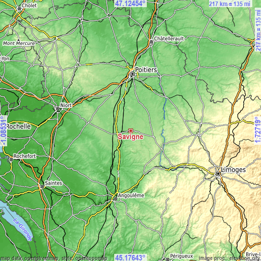 Topographic map of Savigné