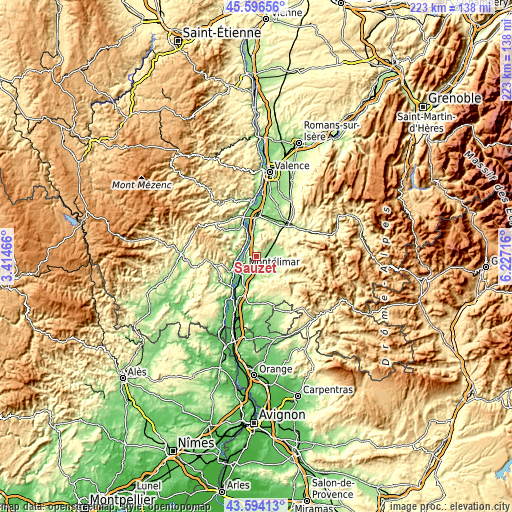 Topographic map of Sauzet