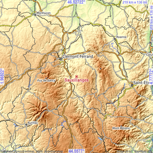 Topographic map of Sauxillanges