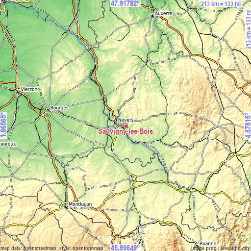 Topographic map of Sauvigny-les-Bois