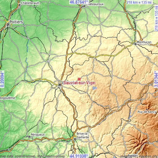 Topographic map of Sauviat-sur-Vige