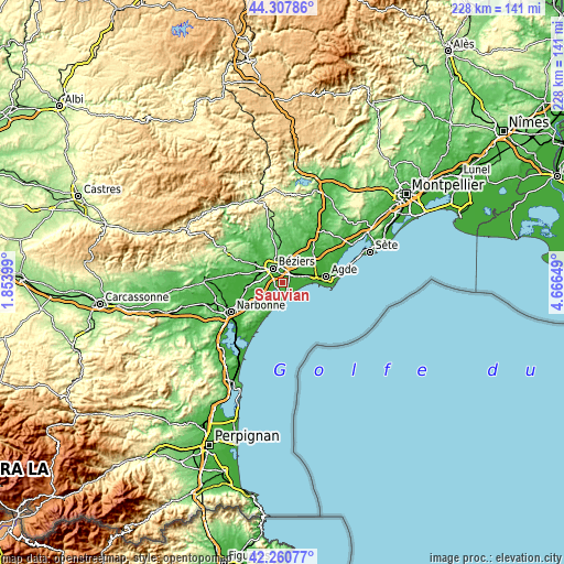 Topographic map of Sauvian