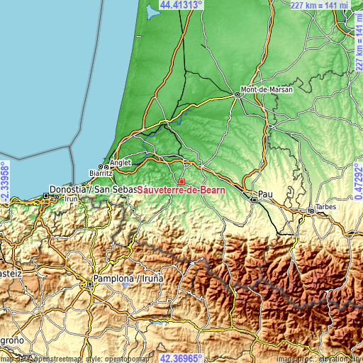 Topographic map of Sauveterre-de-Béarn