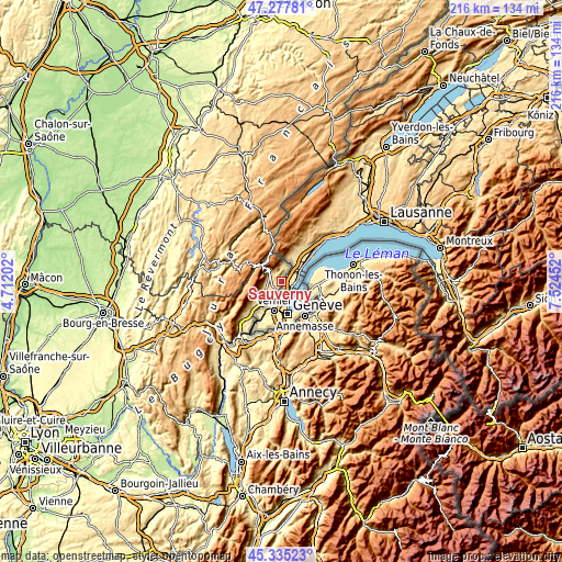 Topographic map of Sauverny