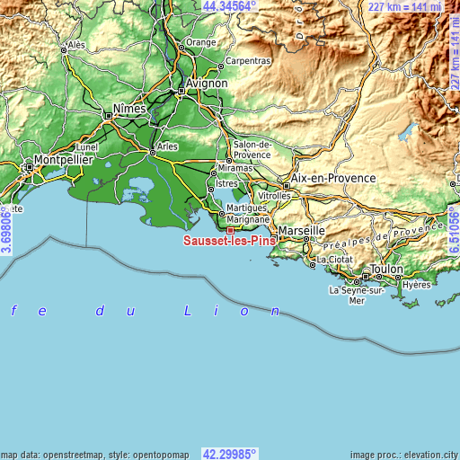 Topographic map of Sausset-les-Pins