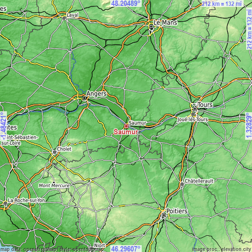 Topographic map of Saumur