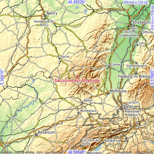 Topographic map of Saulxures-sur-Moselotte