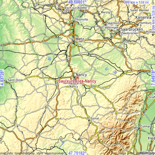 Topographic map of Saulxures-lès-Nancy