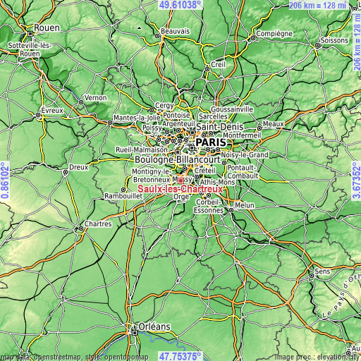 Topographic map of Saulx-les-Chartreux