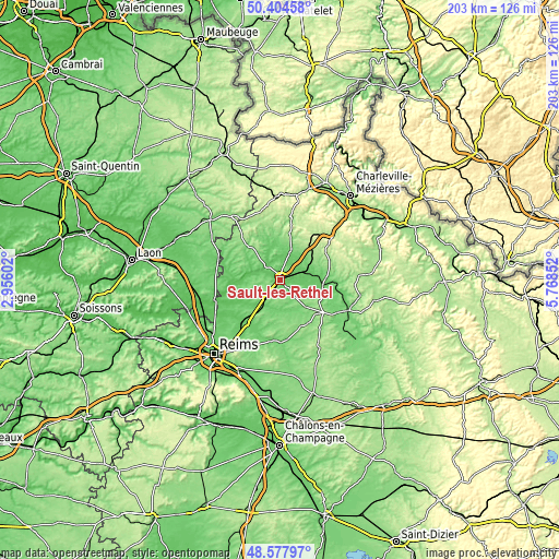 Topographic map of Sault-lès-Rethel