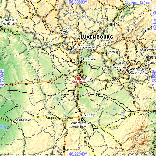 Topographic map of Saulny