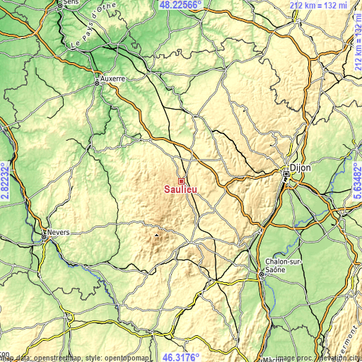 Topographic map of Saulieu