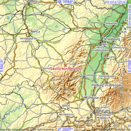 Topographic map of Saulcy-sur-Meurthe