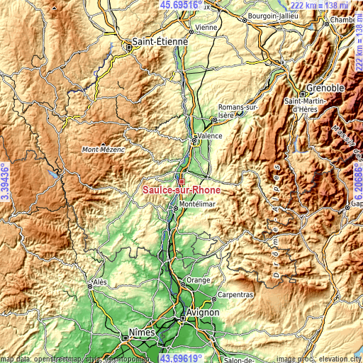 Topographic map of Saulce-sur-Rhône