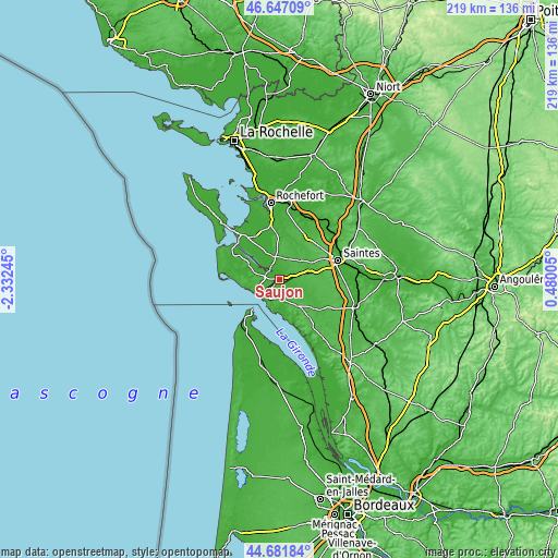 Topographic map of Saujon