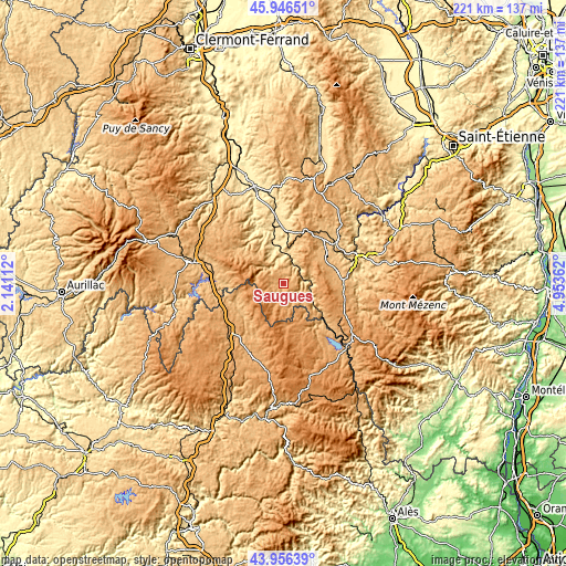 Topographic map of Saugues