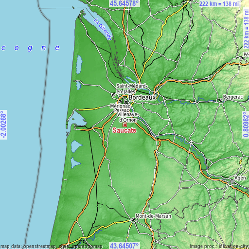 Topographic map of Saucats