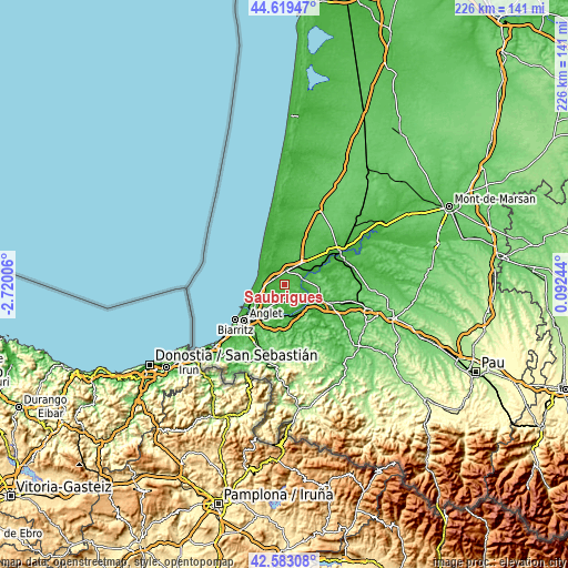 Topographic map of Saubrigues