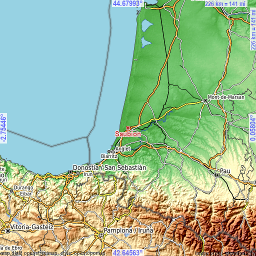 Topographic map of Saubion