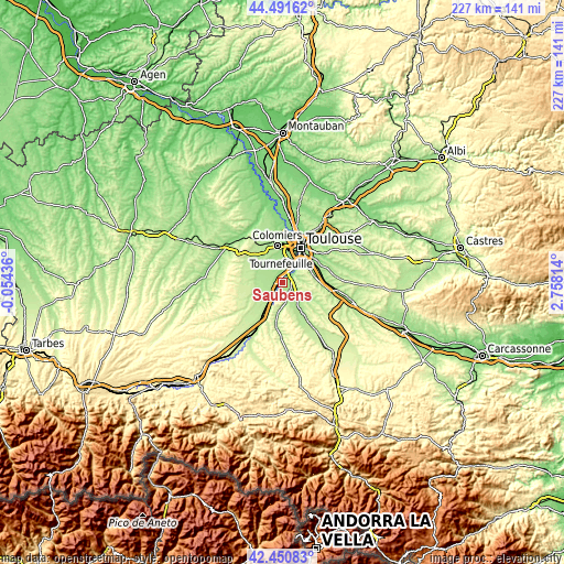 Topographic map of Saubens