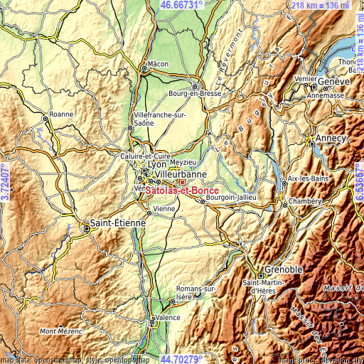 Topographic map of Satolas-et-Bonce