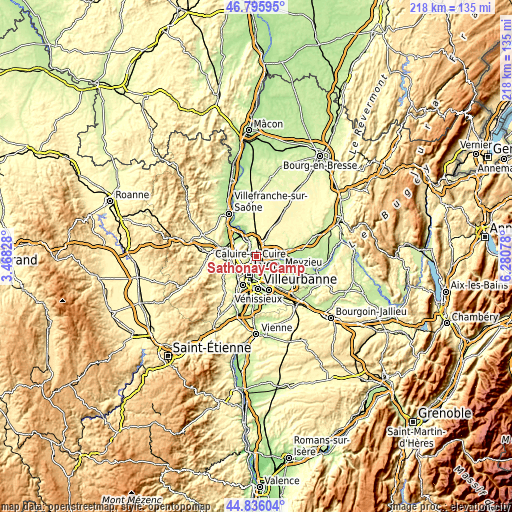 Topographic map of Sathonay-Camp