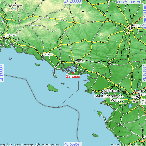 Topographic map of Sarzeau