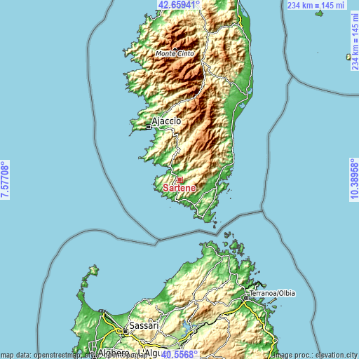 Topographic map of Sartène