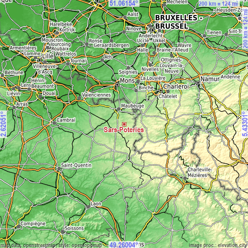 Topographic map of Sars-Poteries