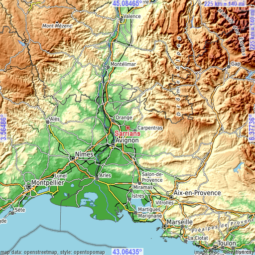 Topographic map of Sarrians