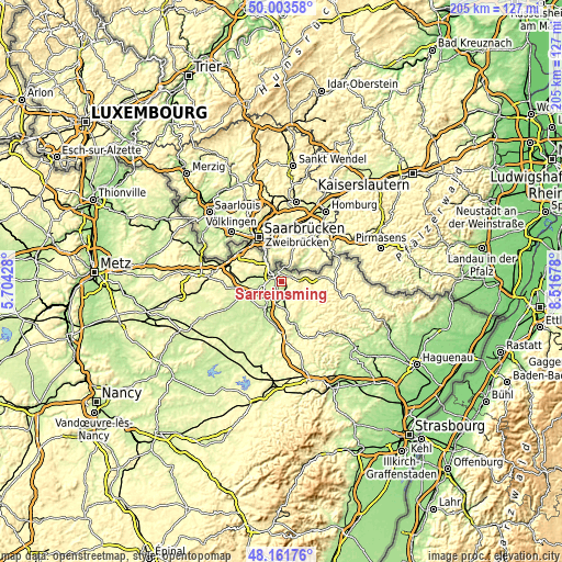 Topographic map of Sarreinsming