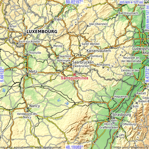 Topographic map of Sarreguemines