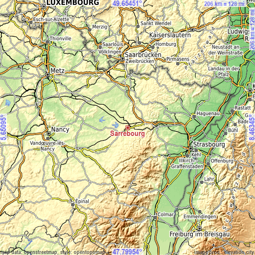 Topographic map of Sarrebourg