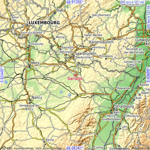 Topographic map of Sarralbe