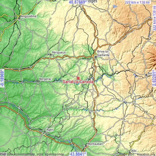 Topographic map of Sarlat-la-Canéda