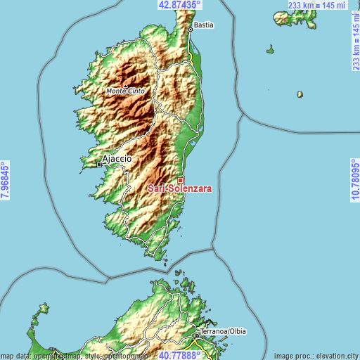 Topographic map of Sari-Solenzara