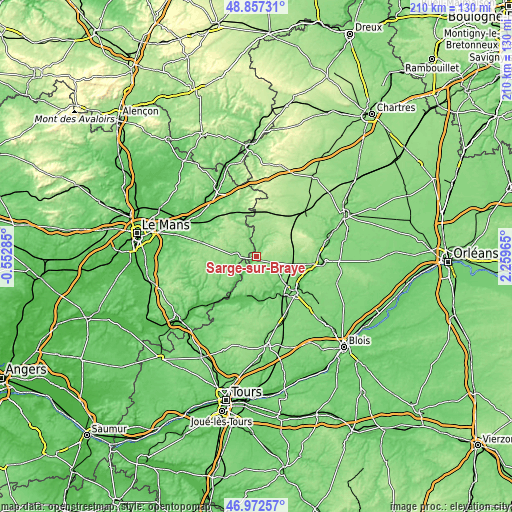 Topographic map of Sargé-sur-Braye