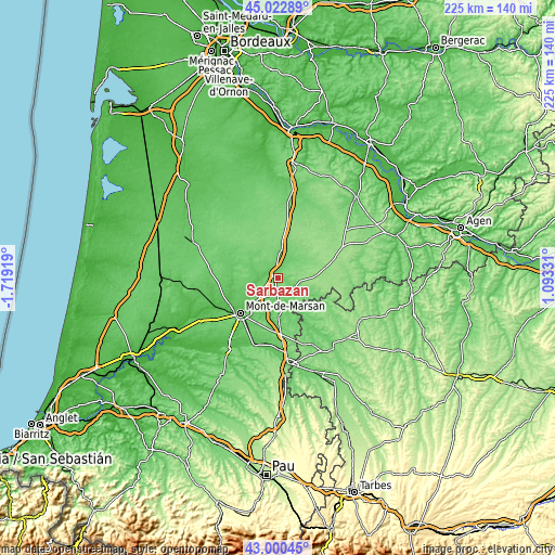 Topographic map of Sarbazan