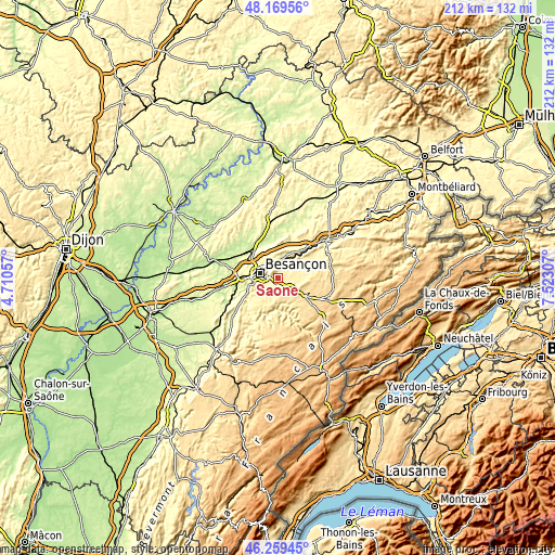 Topographic map of Saône