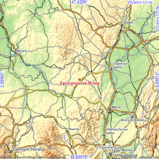 Topographic map of Sanvignes-les-Mines