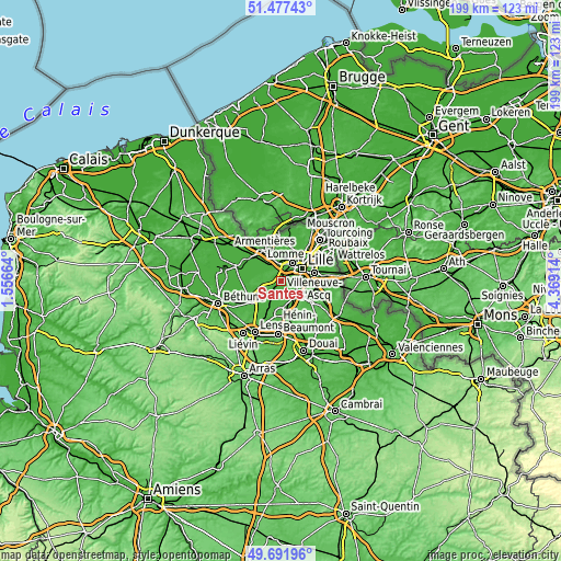 Topographic map of Santes