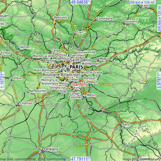 Topographic map of Santeny