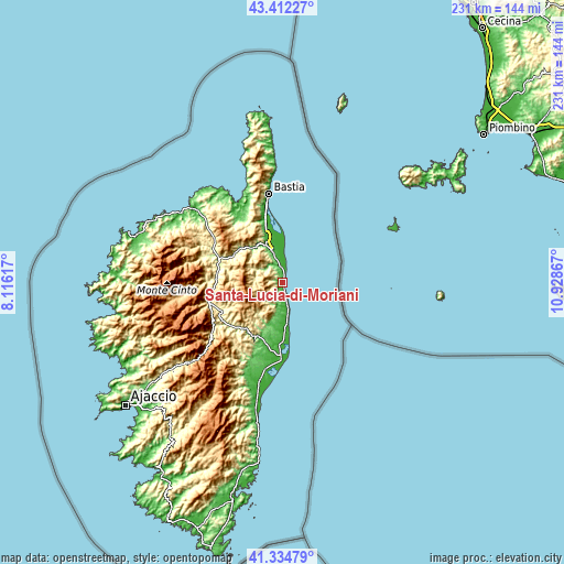 Topographic map of Santa-Lucia-di-Moriani